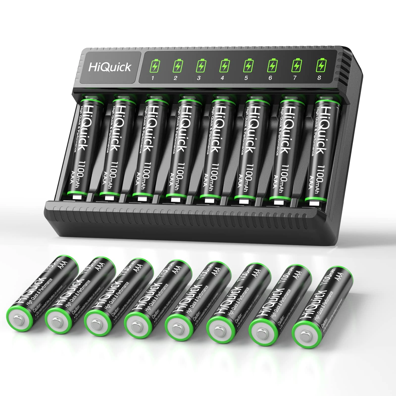 HiQuick 16 x AAA 1100mAh Ni-MH Rechargeable Batteries with 8-Bay LED AA AAA Battery Charger, Batteries and Charger Combo