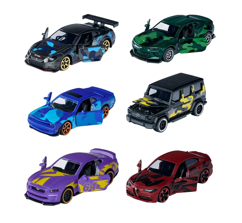 Majorette Limited Edition 6 Camouflage Model Cars with Trading Cards, Metal Toy Cars with Freewheel and Suspension, Boys and Girls from 3 Years