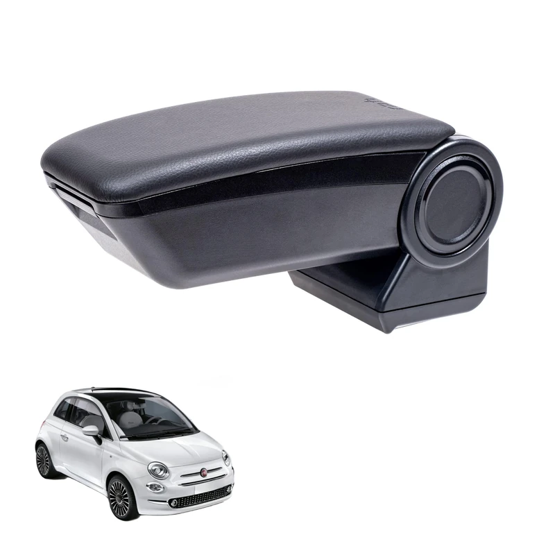 RATI ARMSTER 3 Armrest Suitable for FIAT 500 2016-2024 [Black, Vegan Leather] with Storage Can Be Installed Later