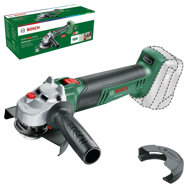 Bosch Cordless Small Angle Grinder UniversalGrind 18V-75 (Without Battery; 18 Volt System; for Grinding, Cutting, Brushing and Sanding of Various Materials; 125mm Diameter; in Carton Packaging)