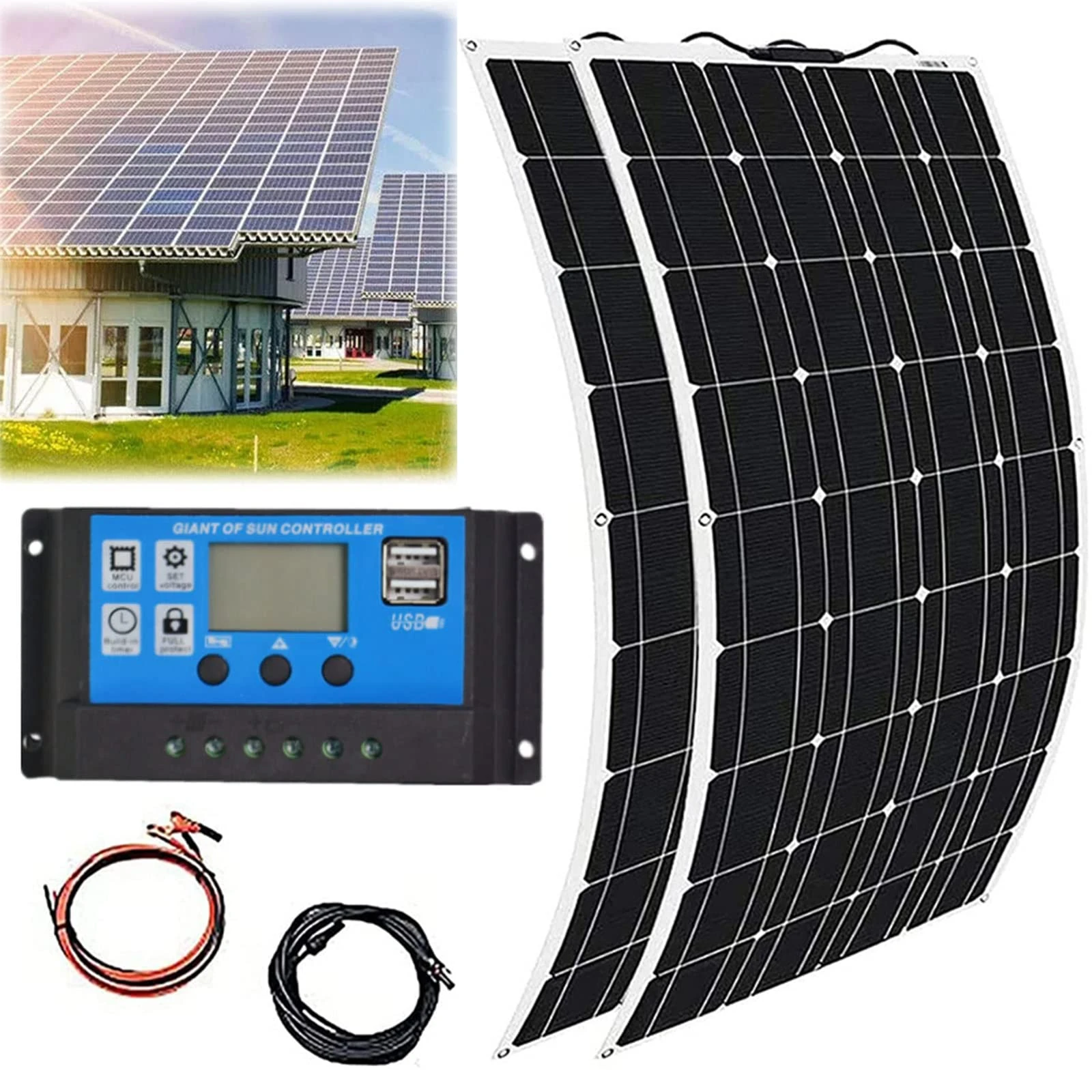 800W Solar Panel Kit System, 2Pcs 400W 18V Flexible Monocrystalline Solar Module for Motorhome, Boat, Tent, Car, Trailer, Battery Power Charging