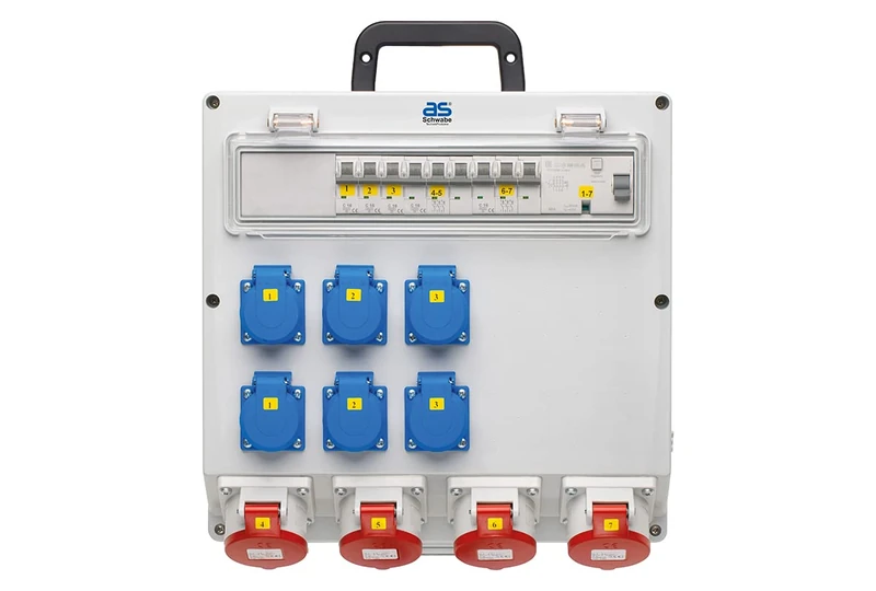 as - Schwabe Wall Distributor Ready for Connection, Output 6x Schuko, 4x CEE (400V/16A/5-pin), Construction Power Distributor, Fixed Connection NYM-J up to 5x10, Wet Room Distributor, Distribution Box