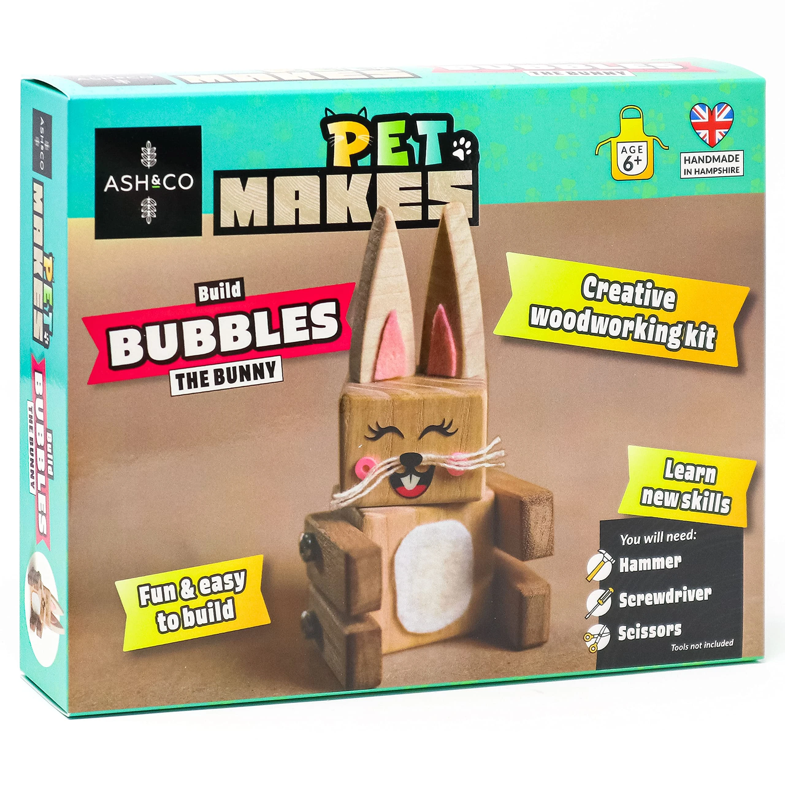 Ash & Co Pet Makes | Build a Wooden Bunny Model | Fun Wood Craft Kit for Boys and Girls Age 6+ (Bubbles The Bunny)