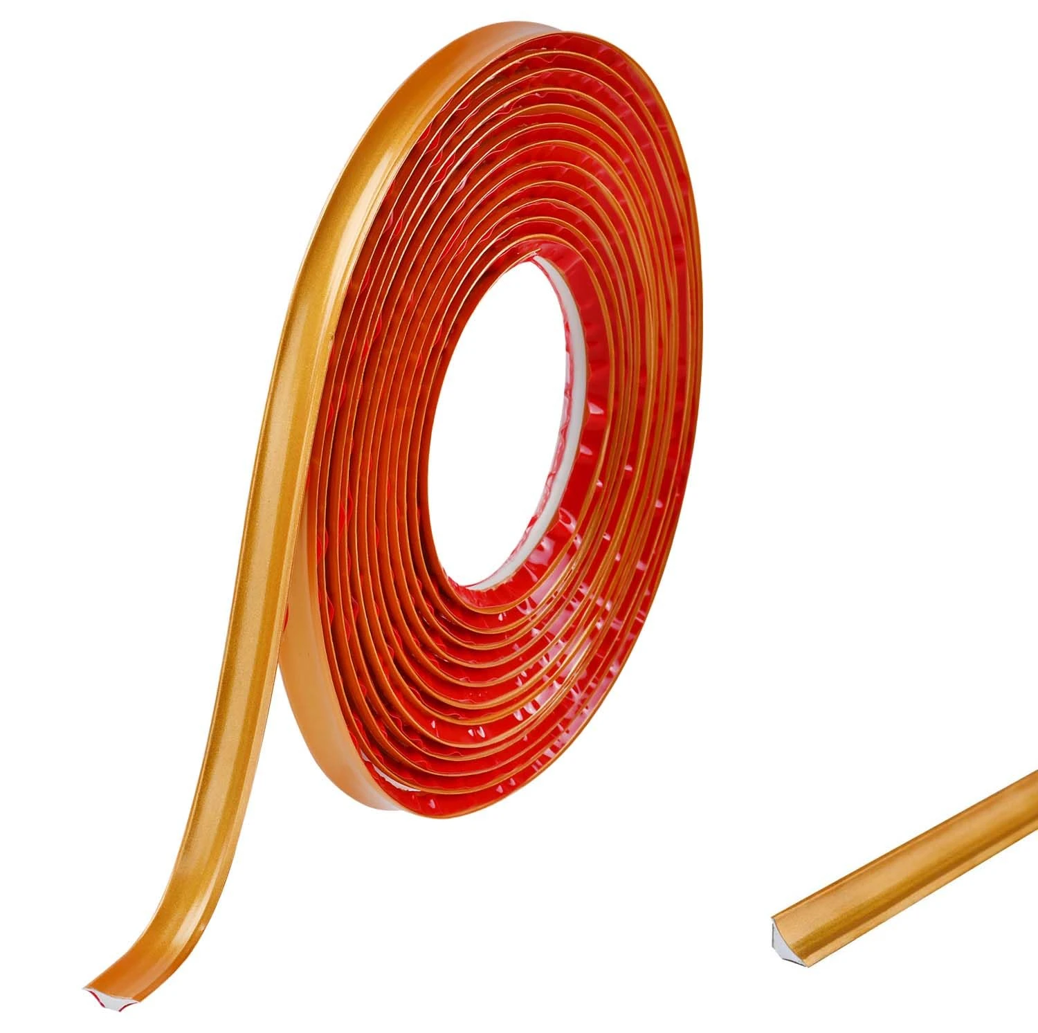 Gold PVC Quadrant Trim,Flexible Laminate Beading Self Adhesive Plastic Wall Corner Edging Strip for Worktop Ceiling Floor,Caulk Moulding Skirting Board Trim(5M,12mm*6mm)