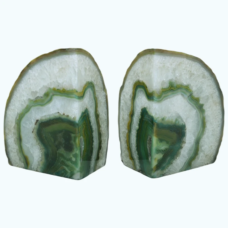Nature's Decorations Agate Bookends - A+ Quality Green Geode Book Ends with Rubber Bumpers for Shelves, Office, Home Decor, Heavy Duty Cute Stone Bookend Pair for Decoration (4-6 LB)