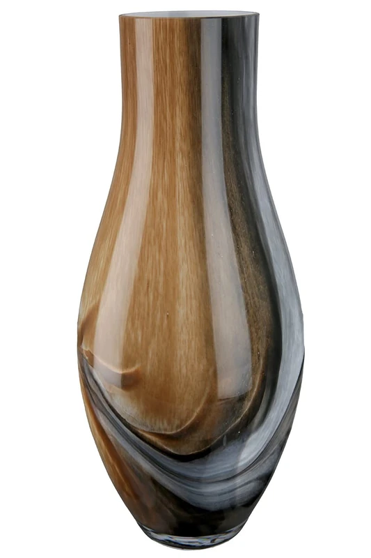 GILDE Draga Glass Vase - Large Decorative Flower Vase Height 40 cm Brown Black Marble Look - European Manufacture