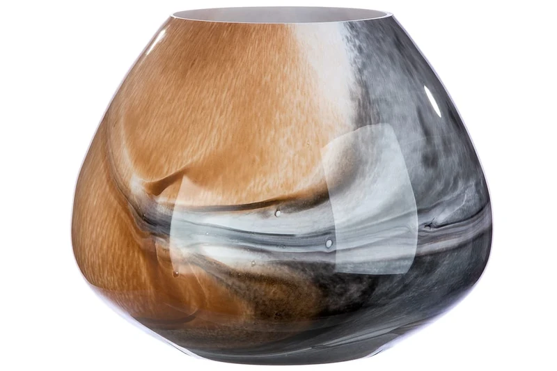 GILDE Draga Glass Vase - Decorative Flower Vase Diameter 38 cm Brown Black Marble Look - European Manufacture