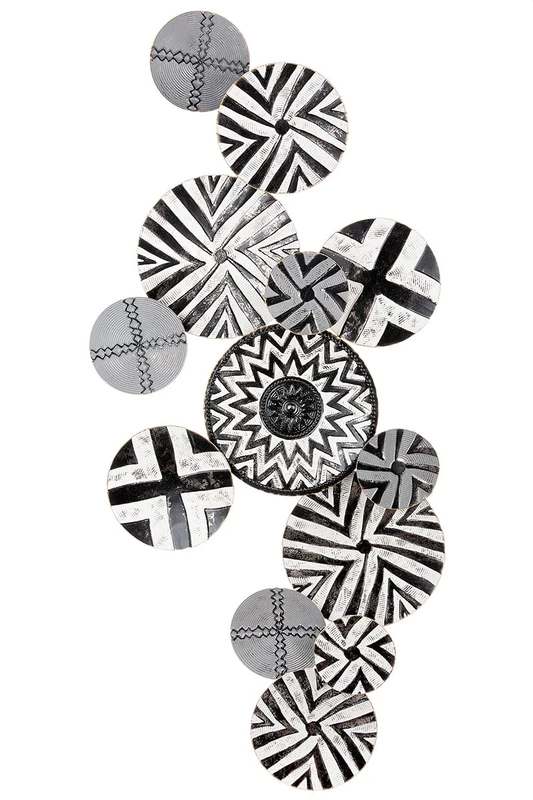Casablanca Modern Wall Relief XXL Metal Circle Wall Decoration Black White Pattern 60 x 132 cm