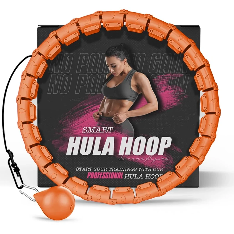 Active 100 Fitness Hula Hoops, Smart Weighted Hula Hoop for Adults, Adjustable Infinity Hoop with 360° Auto-Spinning Ball, Weight Loss Exercise Equipment for Home Use (Orange)
