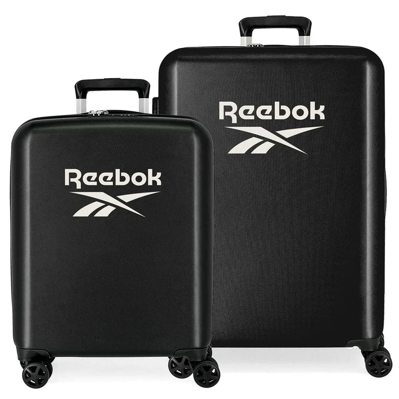Reebok Roxbury Suitcase Set, Black, 55/70 cm, Hard ABS, Integrated TSA Lock, 119.4 L, 6 kg, 4 Double Wheels, Hand Luggage