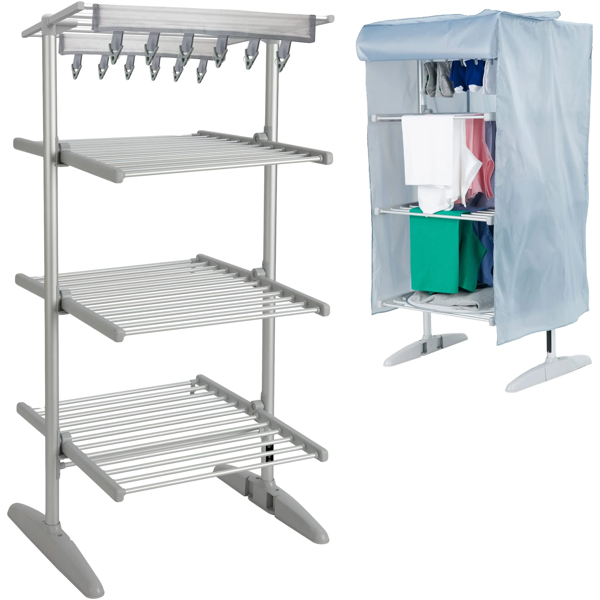GlamHaus Heated Airer Clothes Dryer Rack Electric Digital, 4 Tier, Extendable, Eco Design, Cover Included for Faster Drying, Countdown Timer, Temperature Control, 300W, Pennies To Run