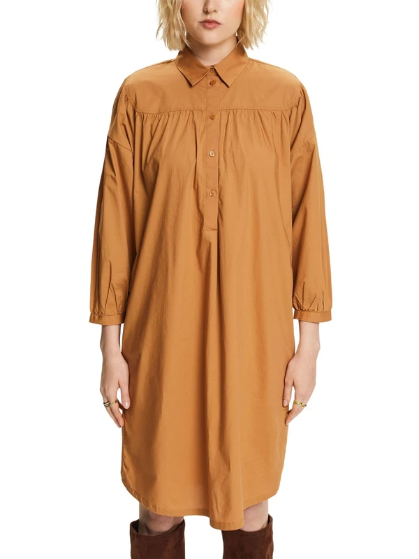 ESPRIT Shirt Blouse Dress with Tie Belt 100% Cotton, Caramel, S