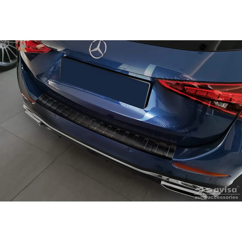 Avisa Black Stainless Steel Rear bumper protector compatible with Mercedes C-Class AMG Estate S206 2021- 'Ribs'