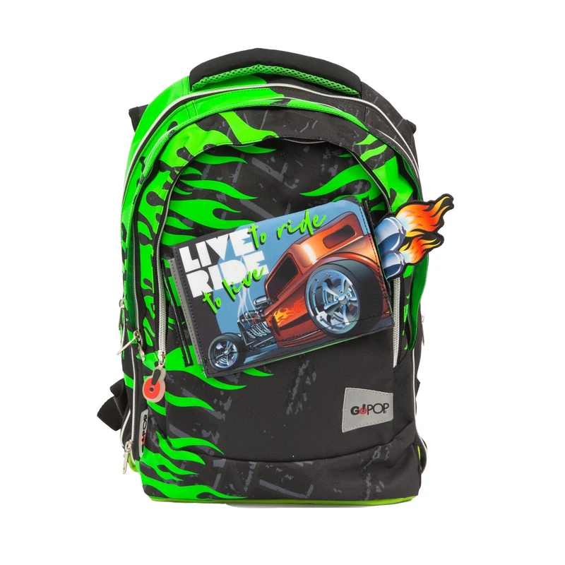 GO POP - Expandable Backpack - with 3 Interchangeable Front Graphics and Pop-Up, 3 Zipped Compartments, Padded Back and Shoulder Straps, Suitable for Primary School, 31 L x 43 H x 17.5 D cm, Pattern
