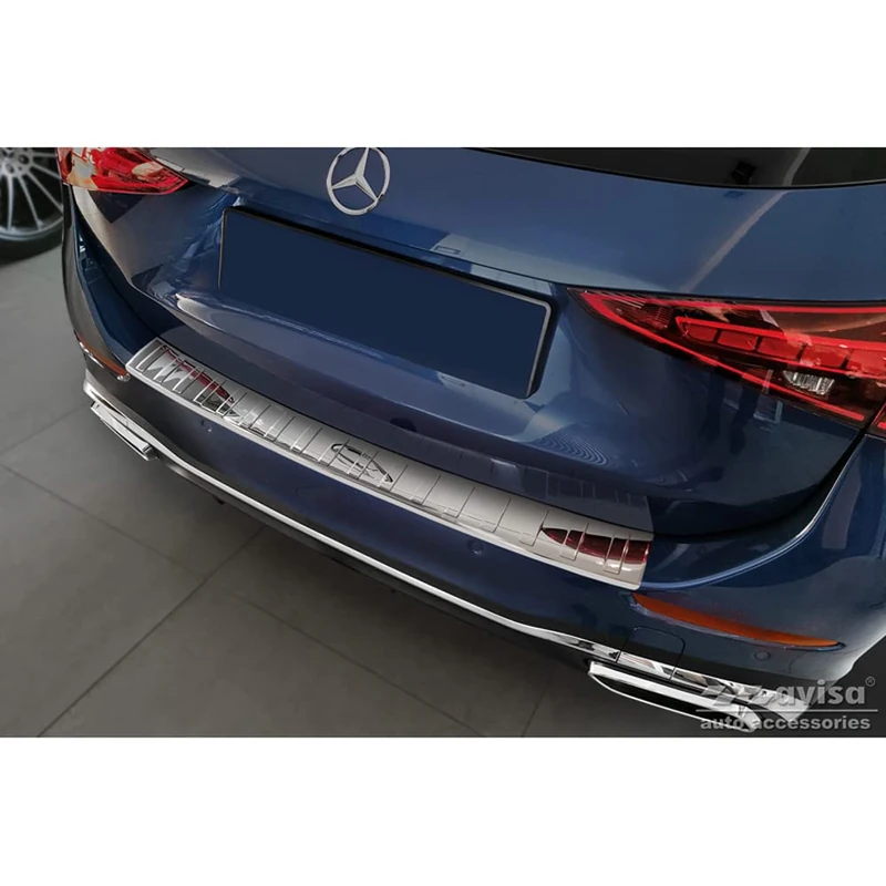 Avisa Chrome Stainless Steel Rear bumper protector compatible with Mercedes C-Class AMG Estate (S206) 2021- 'Ribs'