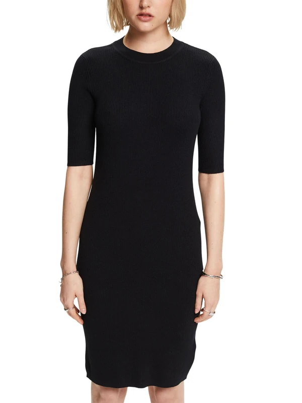 ESPRIT Recycled: Rib Knit Dress, Black, XS
