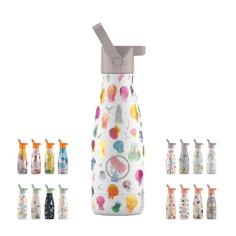 Cool Bottles Thermos Flask for Children - 260 ml - Crazy Skulls - Stainless Steel Water Bottle - Cold Drinks 36 Hours and Hot Drinks 18 Hours - Colour Embossing - BPA Free