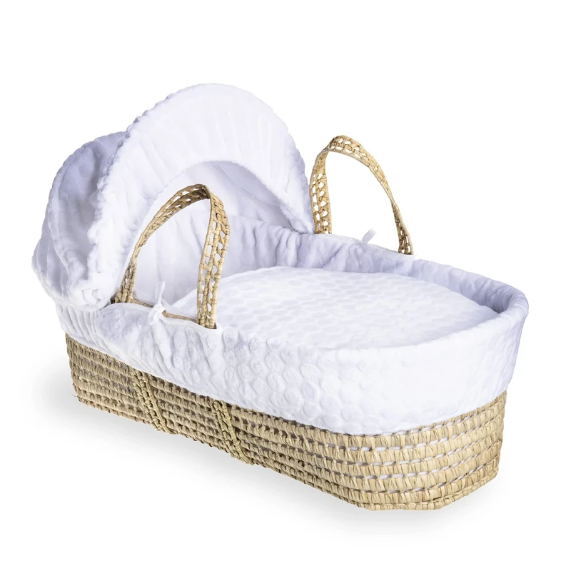 Clair de Lune Marshmallow Palm Moses Basket with Baby Bedding White 75 x 28 cm