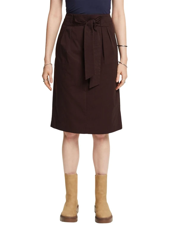 ESPRIT Collection Belted Knee Length Skirt 100% Cotton, 200/Dark Brown, 12 - Image 1