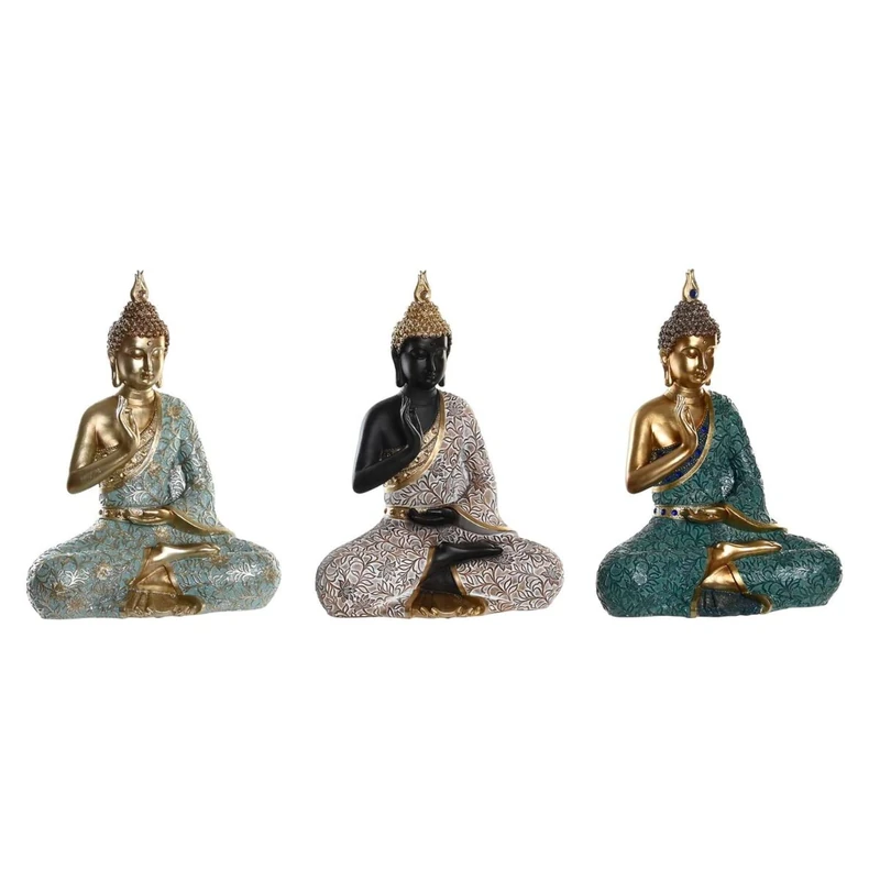 DKD Home Decor Decorative Figure 30 x 17 x 40 cm Black Buddha Turquoise Oriental Green (3 Pieces) - Image 1