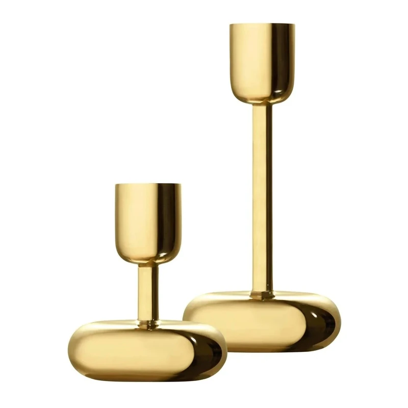 Iittala Nappula 1063110 Brass Candle Holder Set of 2 8.9 x 18.3 cm