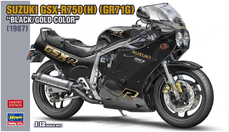 Hasegawa 21749 1/12 Suzuki GSX-R750, Black/Gold Model Kit, Multi-Colour