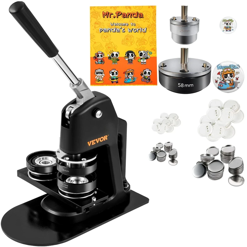VEVOR Button Maker Machine, 25mm (1 inch) Badge Punch Press Kit, Children DIY Gifts Pin Maker, Button Making Supplies with 500pcs Button Parts & Circle Cutter & Magic Book