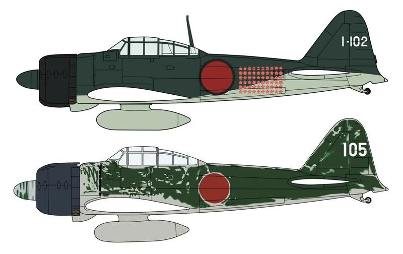 Hasegawa 2437 1/72 Mitsubishi A6M2b/A6m3 Zero Fighter, 2 Kits Model Kit, Multicoloured