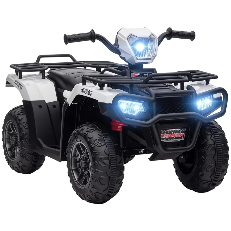 HOMCOM 12V Electric Car for Kids, Battery Powered Quad Bike, Ride-On ATV Car w/Forward, Reverse Functions, Music, LED Lights, for Ages 3-5 Years - White