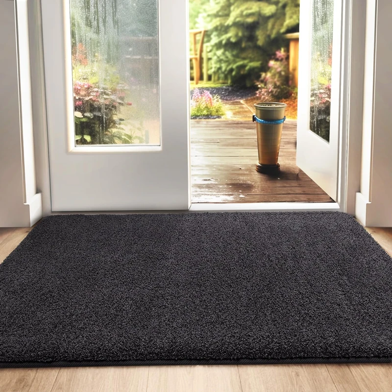 DEXI Dirt Trapper Door Mat Indoor, Non-slip Doormats Inside, Machine Washable, Super Absorbent Entrance Mats Soft Floor Carpet Rug, 90 x 150 cm, Black-Grey