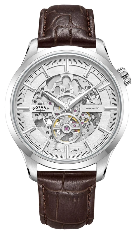 Rotary Greenwich | Silver Skeleton Dial | Brown Leather Strap GS02945/06