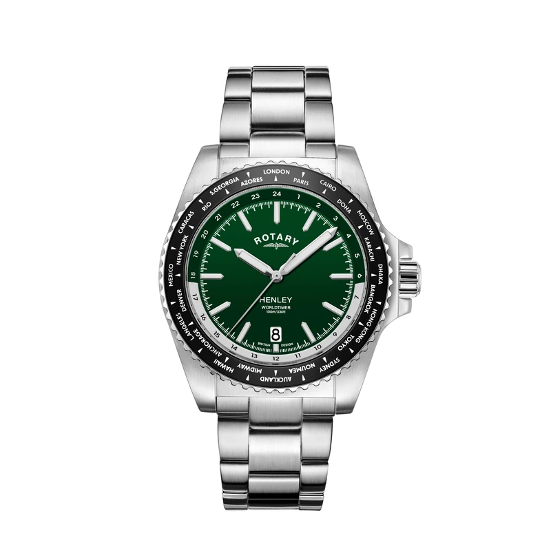 Rotary Henley World Timer Men's Green Watch GB05370/78 - Image 1