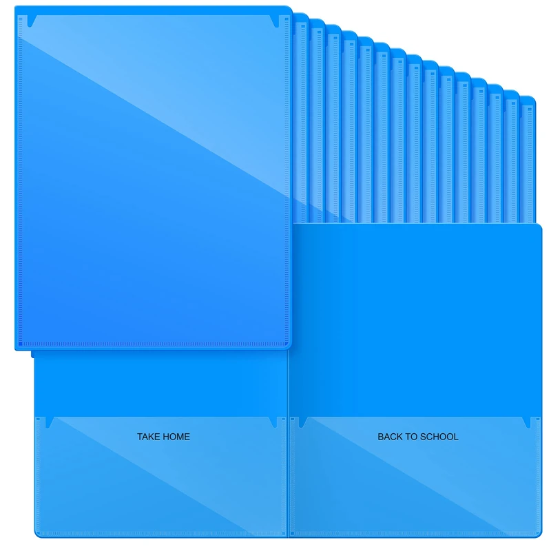 Henoyso 72 Pcs School Folders, Blue, Standard Style, 2 Pocket, 12 x 9.45 inches, Polypropylene (PP), Top Straight Cut, for Home, Classroom, Office