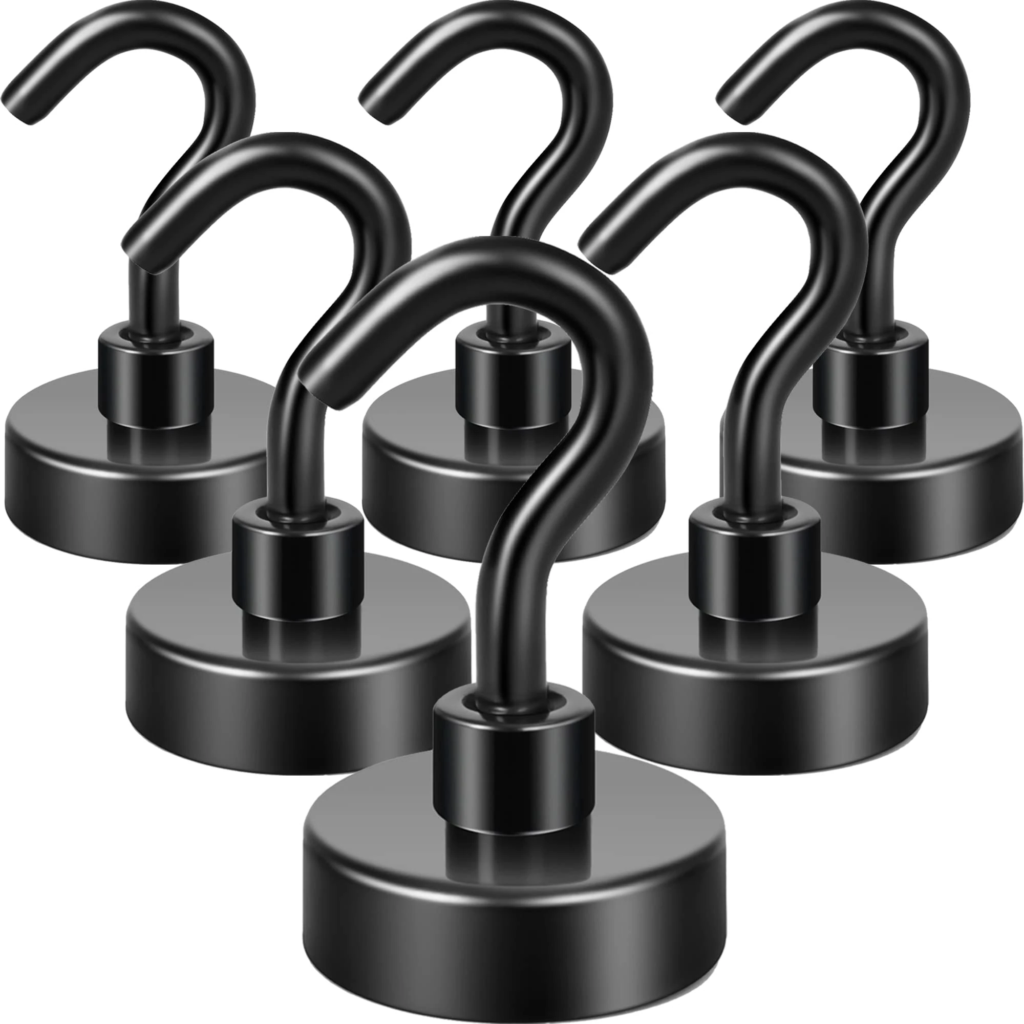 Neosmuk Black Magnetic Hooks, Heavy Duty Earth Magnets with Hook for Refrigerator, Extra Strong Cruise Hook for Hanging, Magnetic Hanger for Cabins, Grill (Black, Pack of 6)