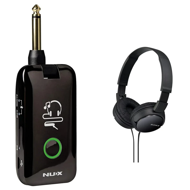 NUX | Mighty Plug Headphone Amplifier with Bluetooth & USB & Sony MDR-ZX110 Overhead Headphones - Black, BASIC, Pack of 1