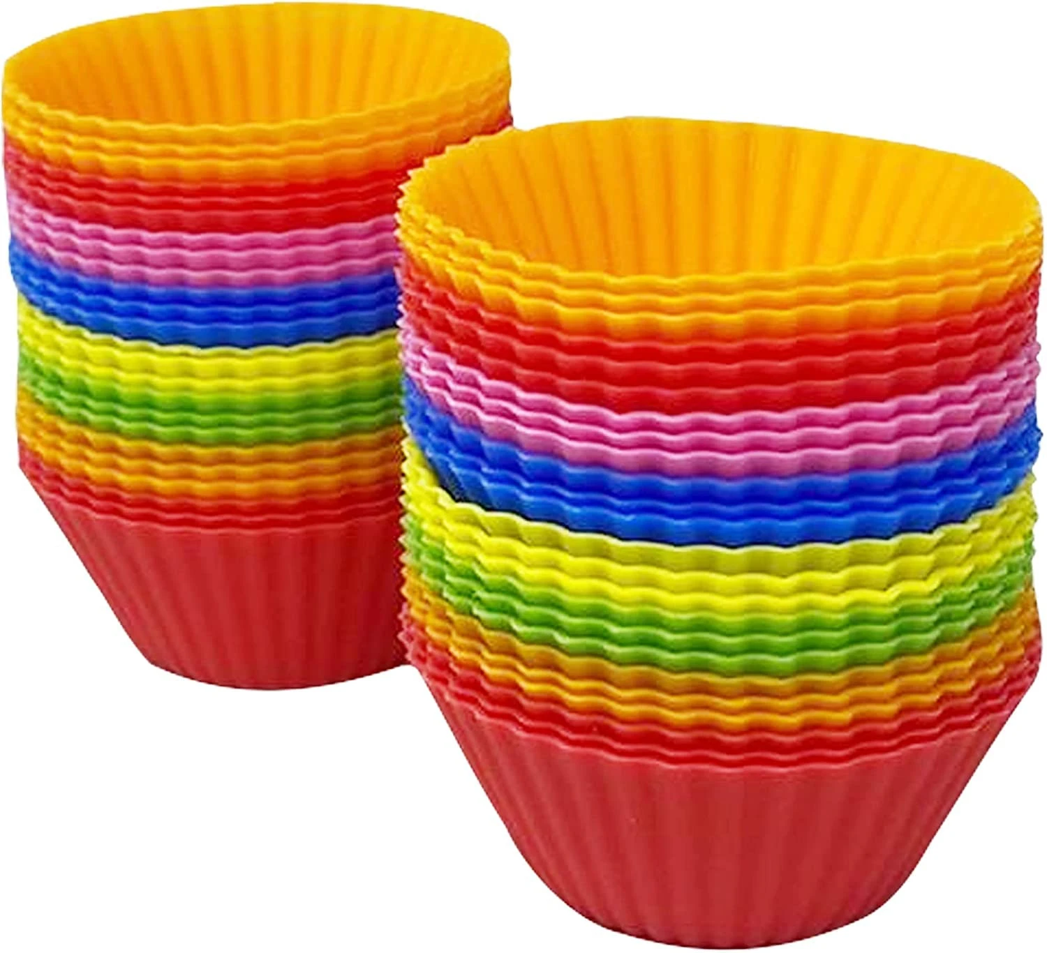 Pack of 24 Reusable Silicone Muffin Cupcake Cases - Cupcake Molds Baking Cups Reusable, Non-Stick Cake, Mold for Cakes Puddings Custard Ice Creams, Trifle - Multicolor (Multicolor)