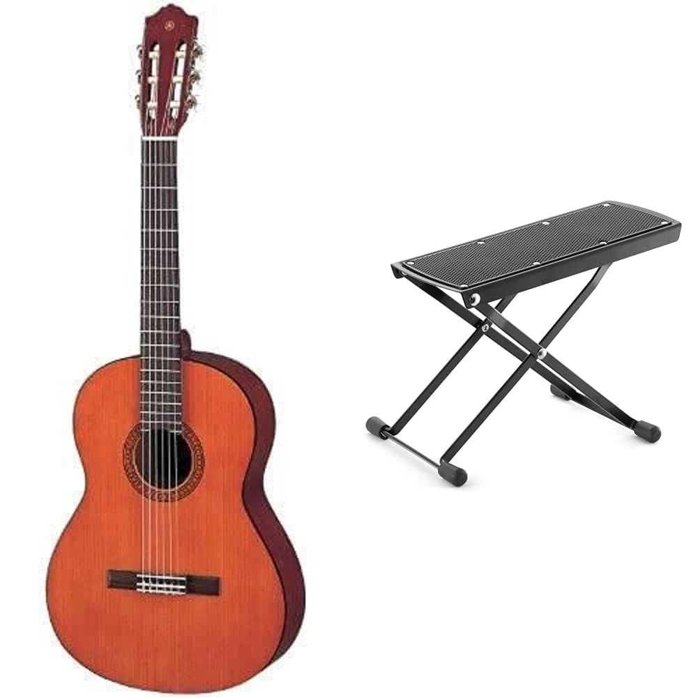 Yamaha CS40II Classical Guitar for Learners, 3/4 Size & TIGER GST35-BK | Guitar Footstool | Height Adjustable Folding Footrest