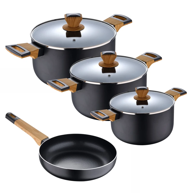 BERGNER Erde Black – 7 Piece Kitchen Battery – 3 Pans + 3 Lids