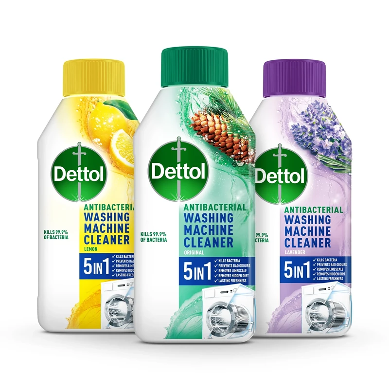 Dettol, Washing Machine Cleaner, Multipack, 750ml (250ml x 3pck) Triple Fragrance, Antibacterial, Removes Bacteria, Odours, Limescale, Hidden Dirt, Lasting Freshness, Kills 99.9 Percent of Bacteria