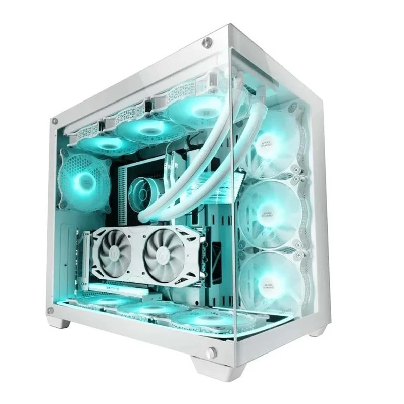 Mars Gaming MCV4 White, Custom XXL E-ATX Gaming Tower, Frameless Front and Side Tempered Glass Window, Modular Dual Chamber Structure