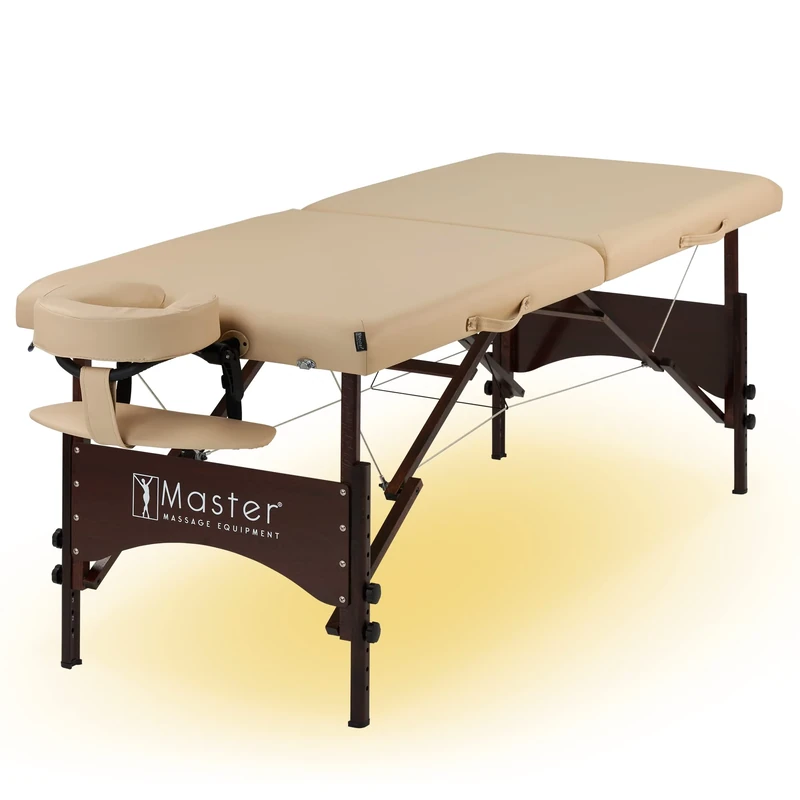Master Massage 70cm Argo Wooden Lightweight Portable Massage Couch Foldable Massage Table Spa Beauty Couch Physiotherapy Bed W/Ambient Light System, Cream