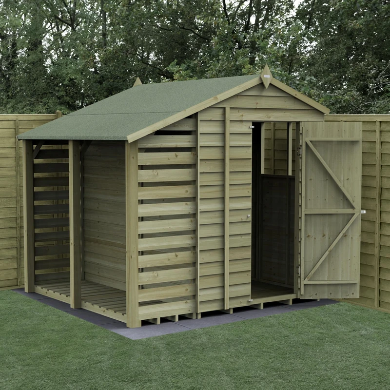 Forest Garden 4LIFE Apex Shed 5x7 - Single Door - 2 Windows - With Lean-To