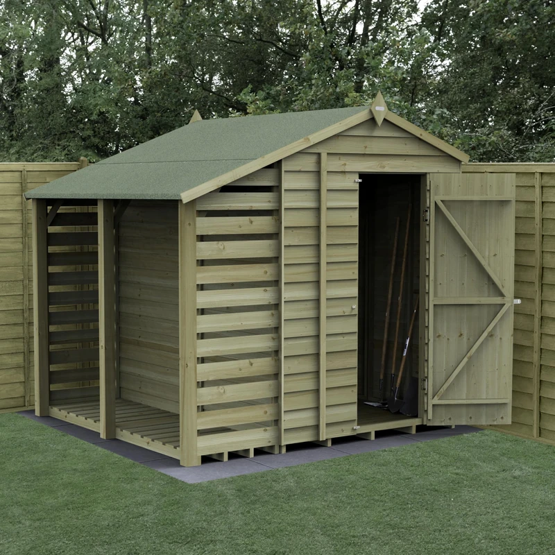 Forest Garden 4LIFE Apex Shed 5x7 - Single Door - No Windows - With Lean-To