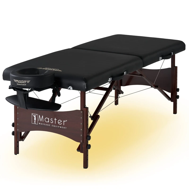 Master Massage 71cm Roma Wooden Lightweight Portable Massage Couch Foldable Massage Table Spa Beauty Couch Physiotherapy Bed W/Ambient Light System, Black