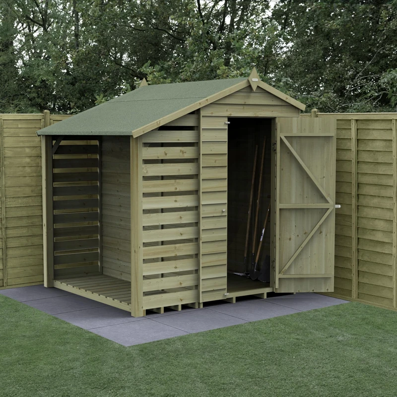 Forest Garden 4LIFE Apex Shed 4x6 - Single Door - No Windows - With Lean-To