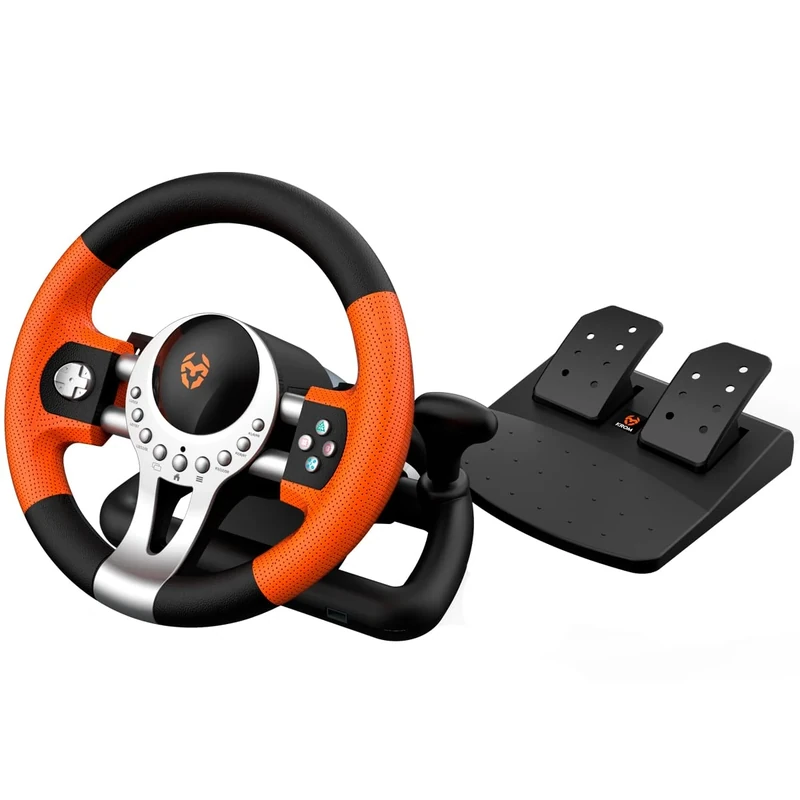 KROM K-DRIVER- Multi-Platform Steering Wheel and Pedal Set, Gear Lever and Cams on Steering Wheel, Vibration Effect, Compatible with PC, PS3, PS4 and XBOX