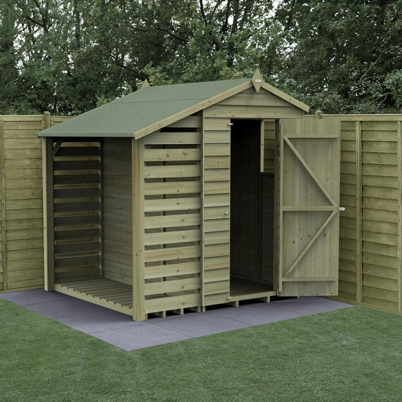Forest Garden 4LIFE Apex Shed 4x6 - Single Door - 1 Window - With Lean-To