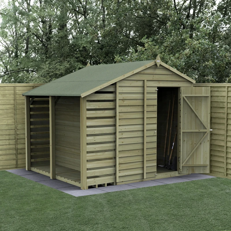 Forest Garden 4LIFE Apex Shed 6x8 - Single Door - No Windows - With Lean-To