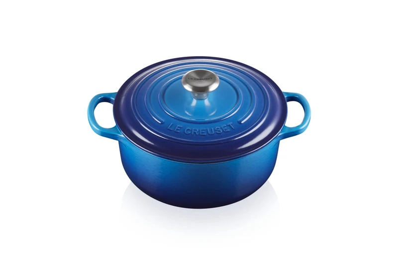 Le Creuset Signature Enamelled Cast Iron Round Casserole Dish With Lid, 22 cm, 3.3 Litre, Azure, 21177182202430