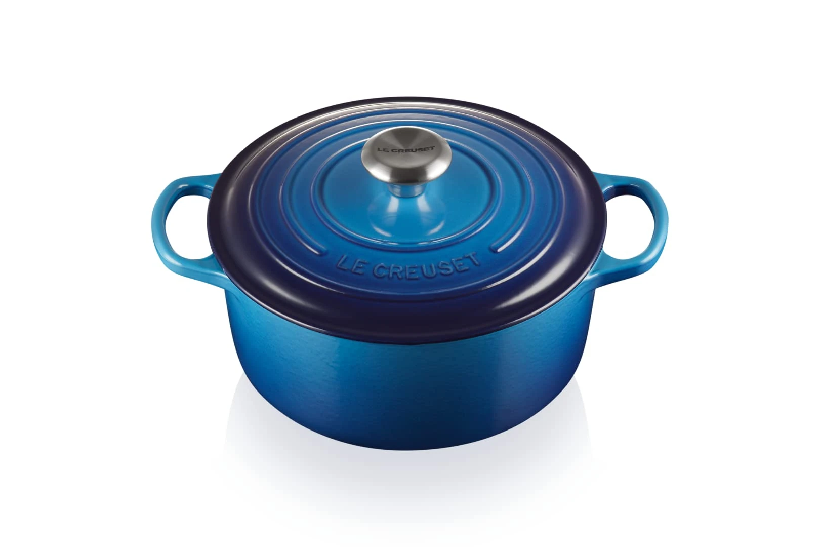 Le Creuset Signature Enamelled Cast Iron Round Casserole Dish With Lid, 24 cm, 4.2 Litre, Azure, 21177182202430
